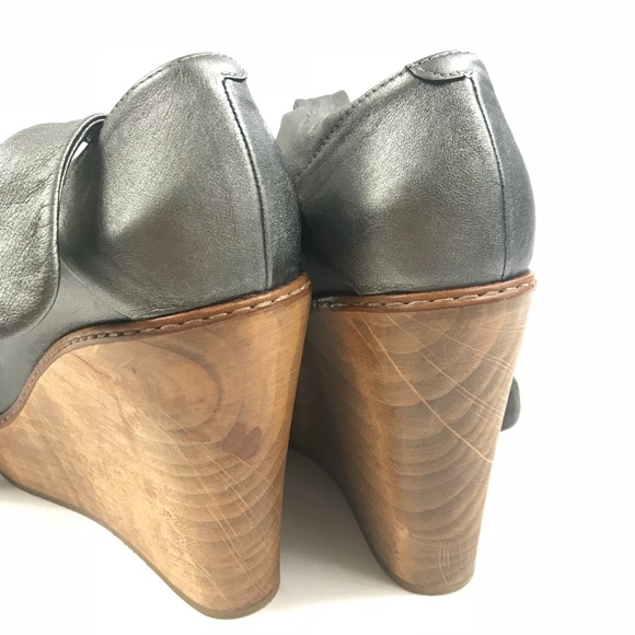Chloe Maryjane Pewter Leather Wooden Platform 7 - Picture 6 of 8